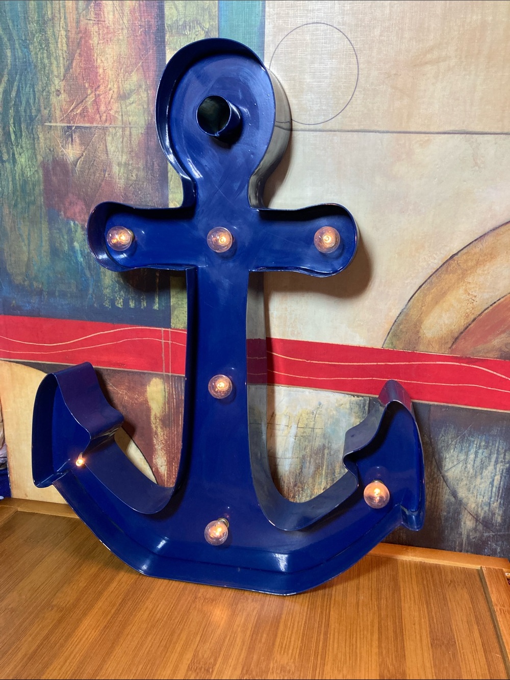 Nautical Anchor Wall Decor with Lights - Blue - Metallic